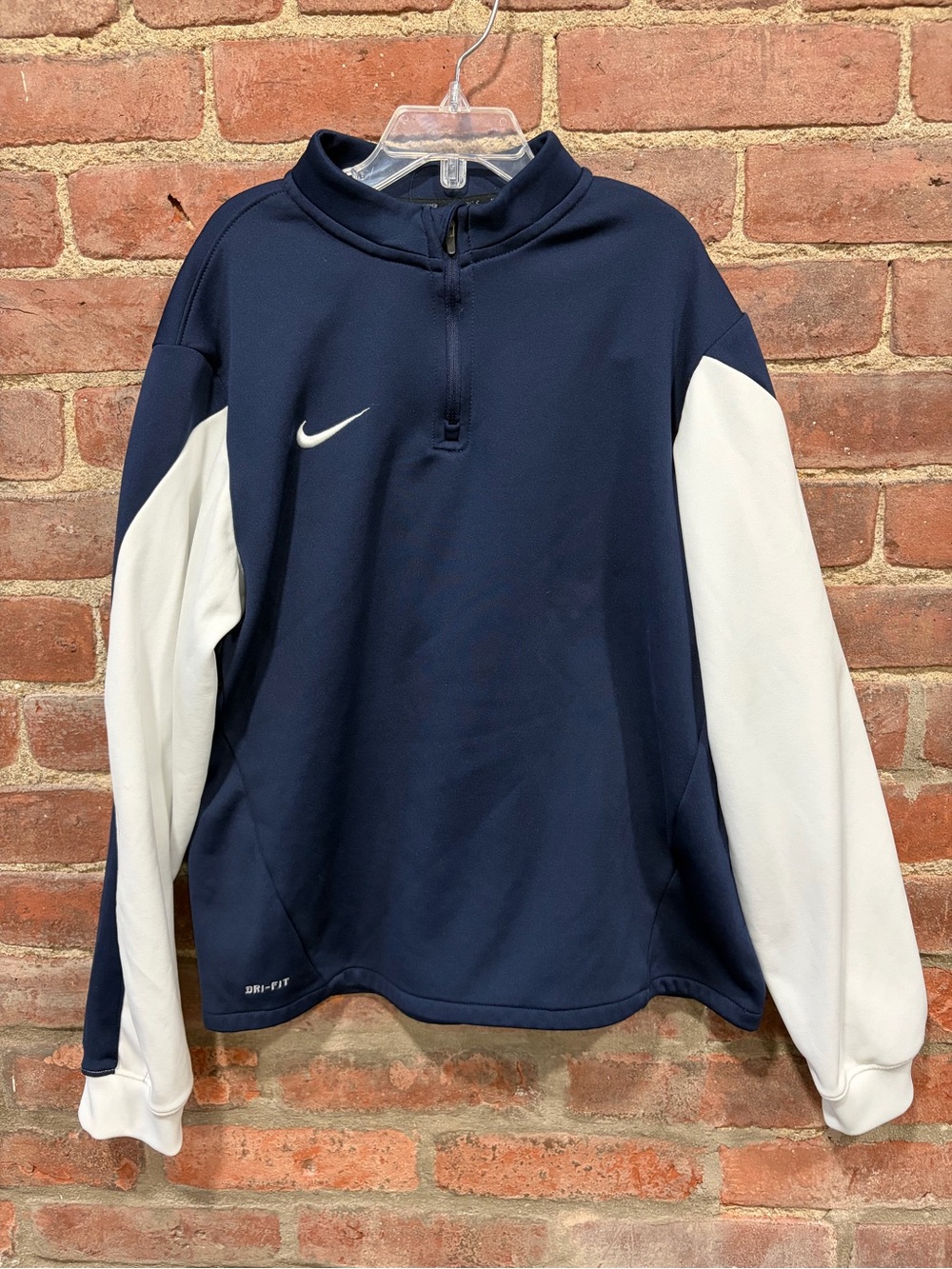 Nike Navy & White Quarter-Zip Dri-Fit Pullover youth size large